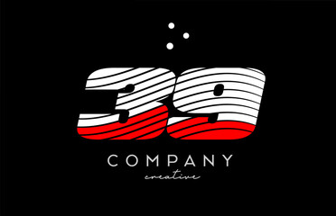 39 number logo with red white lines and dots. Corporate creative template design for business and company