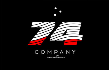 Fototapeta premium 74 number logo with red white lines and dots. Corporate creative template design for business and company