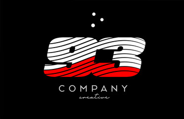 93 number logo with red white lines and dots. Corporate creative template design for business and company - obrazy, fototapety, plakaty