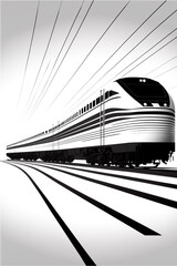 Fototapeta na wymiar Black and White Passenger Train on White Background Generative AI