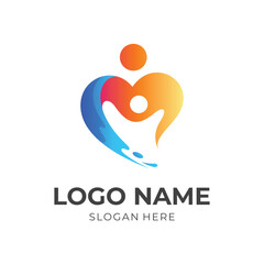 love parent logo template with 3d orange and blue color style