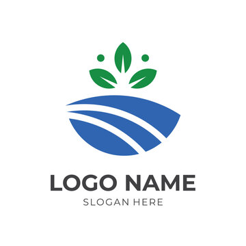 farm logo template with flat green and blue color style