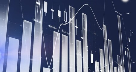 Animation of statistical data processing against light spot on blue background