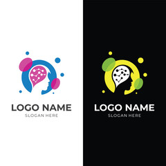 smart kid logo design, kid and brain combination logo with flat colorful style