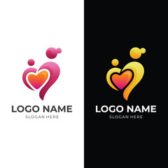 mother love logo concept, people and love combination logo with 3d colorful style