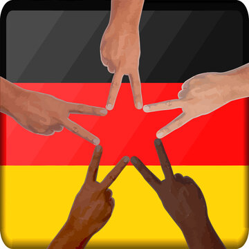 Diversity Germany Flag German Unity Teamwork Hands Different Cultures Peace Sign Star 