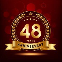 48th Anniversary logo design with golden number and laurel wreath for anniversary celebration event, invitation, greeting card, banner, poster, flyer, flyer. Logo Vector Template