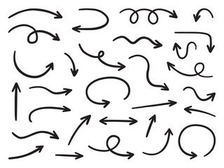 Hand drawn set of arrows doodle. Vector illustration isolated on white background.