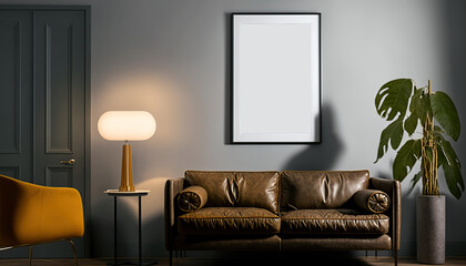 frame poster mockup on the wall, modern and well decorated living room interior