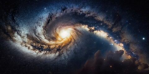 Spiral galaxy in space. Stars, sun, and planets in the cosmos. Universe background.