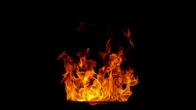 Super Slow Motion Shot of Real Fire Flame Isolated on Black Background at 1000fps.