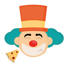 vector illustration face clown cartoon eating a slice of pizza