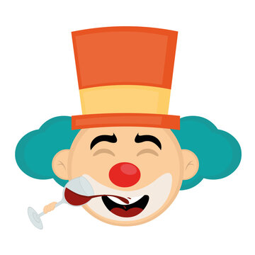 vector illustration face of a cartoon clown drinking a glass of wine