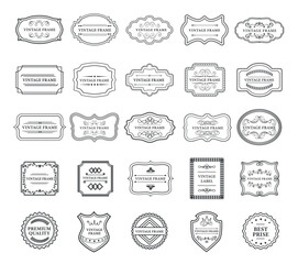 Labels line set. Collection of logotypes and emblems. Minimalistic creativity and art. Vintage frame and patterns. Herbs and Spices. Cartoon flat vector illustrations isolated on white background