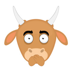 vector illustration face of a cow cartoon covering its mouth with its hands