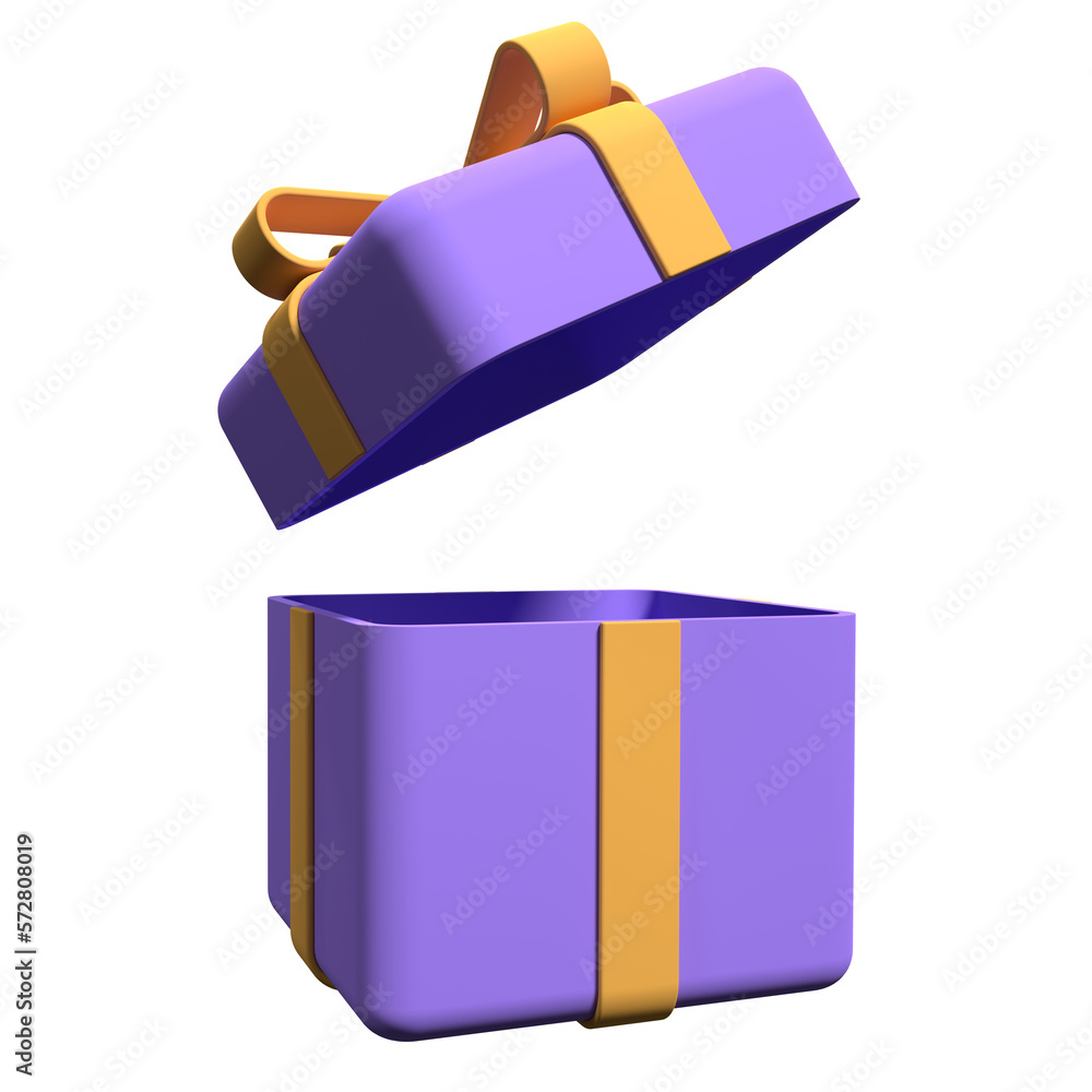 Poster gift box with ribbon isolated on transparent background. open gift box. minimal surprise package. 3d