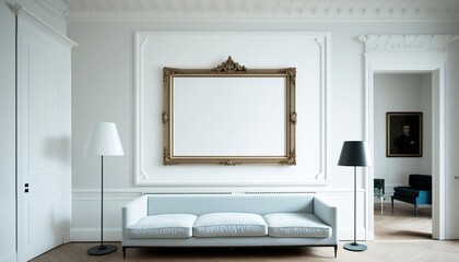Fototapeta premium frame poster mockup on the wall, modern and well decorated living room interior