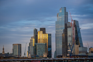 Fototapeta na wymiar Sunset over London from the river Thames. United Kingdom.