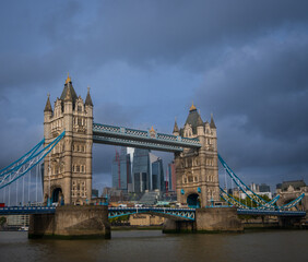 Fototapeta na wymiar Panoramic view of London's buildings from the River Thames. United Kingdom.
