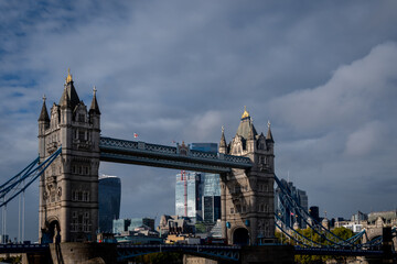 Fototapeta na wymiar Panoramic view of London's buildings from the River Thames. United Kingdom.