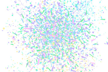 Explosion from random colored elements on white. Geometric background with confetti. Pattern for design with glitters. Print for banners, posters, t-shirts and textiles. Greeting cards