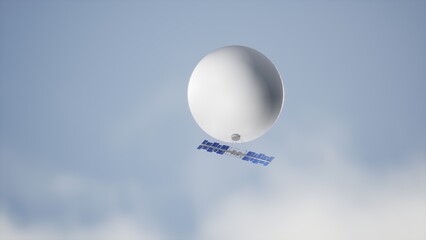 3d illustration render of concept spy balloon military equipment with camera on sky with clouds solar panels for news todays - obrazy, fototapety, plakaty