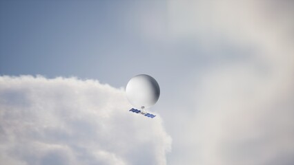 3d illustration render of concept spy balloon military equipment with camera on sky with clouds solar panels for news todays