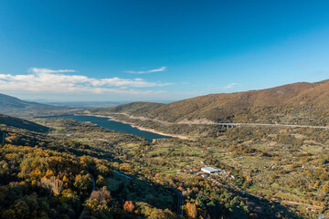 Fototapeta na wymiar Drone aerial view autumn mountain landscape 