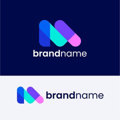 M Letter Overlapping Shape Logo Design