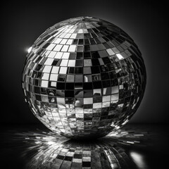 Silver disco ball. Generative AI.