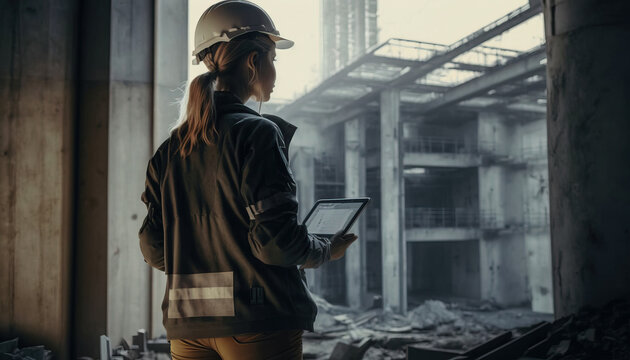 Engineer on the construction site. Industry 4.0 maintenance. generative AI