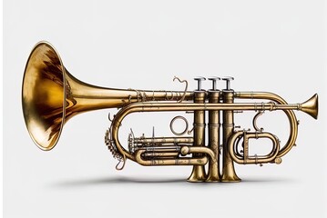 Obraz na płótnie Canvas trumpet, an antique musical instrument, isolated on white. Generative AI