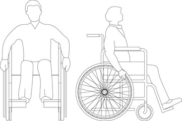 Vector sketch illustration of a disabled person using a wheelchair