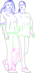 Vector sketch of silhouette illustration of a young couple having a morning walk