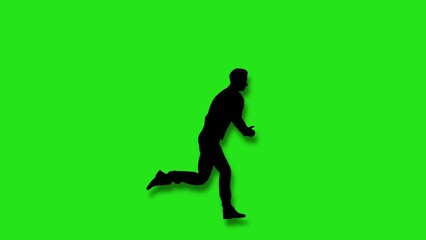 Man in silhouette running fast green screen