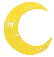 Crescent moon, Playful acrylic paint hand draw clip art © born2bark