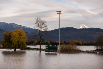 Fraser Valley farmers fields flooded from torrential rains, climate change effect, natural...
