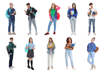 Collage with photos of teenagers on white background