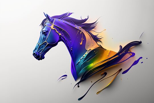 illustration de cheval color&eacute; aspect peinture sur fond clair, artistique jaune et violet