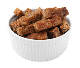 Bowl of crispy rusks isolated on white