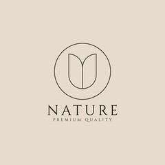 Tulip flower line art logo, icon and symbol, with emblem vector illustration design