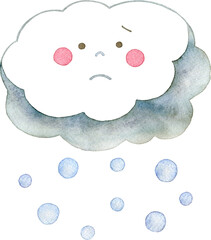 雪雲のキャラクターと雪のイラスト(悲しそうな顔)