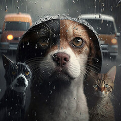 Raining cats and dogs, made with generative AI