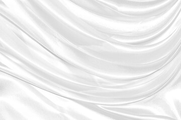Naklejka na ściany i meble Closeup elegant crumpled of white silk fabric cloth background and texture.