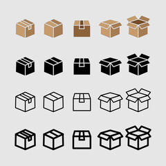 boxes icon set. Set of shipping, delivery box or container icons. Vector icons set in white background..eps