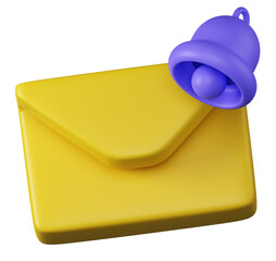 3D yellow envelope email message bell alert icon sign notification illustration