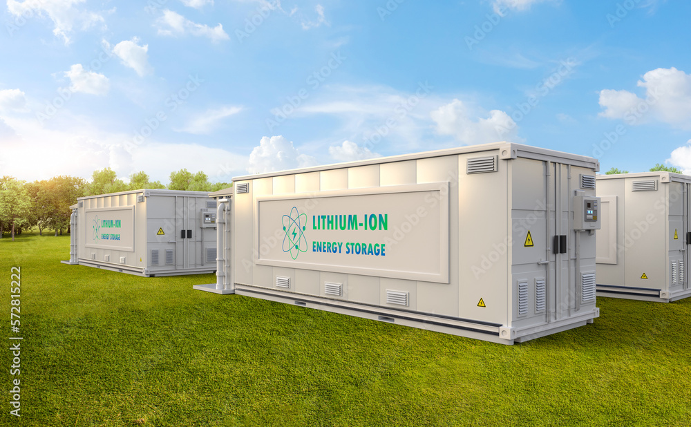 Poster energy storage system or battery container unit with lithium-ion power