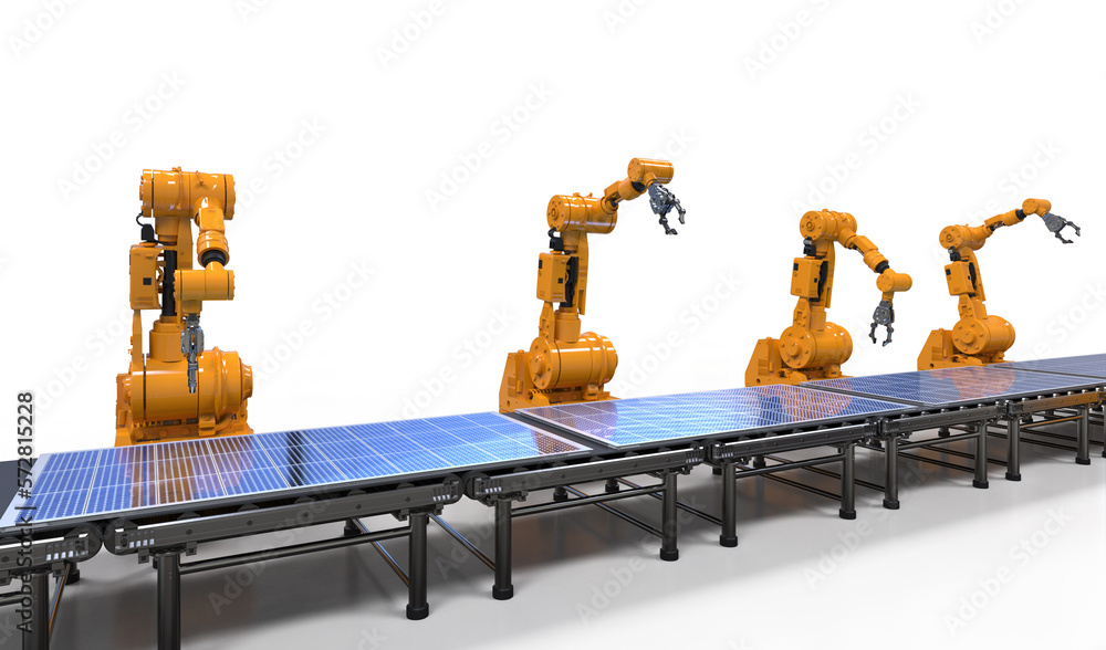 Poster automation factory with robot assembly line produce solar panels