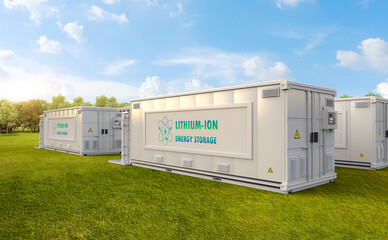 Plakat Energy storage system or battery container unit with lithium-ion power