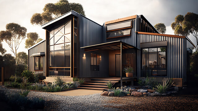 Front view of a modern Australian home. AI Generated